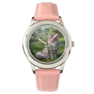Personalized Norwegian Forest Cat in the Meadow Horloge