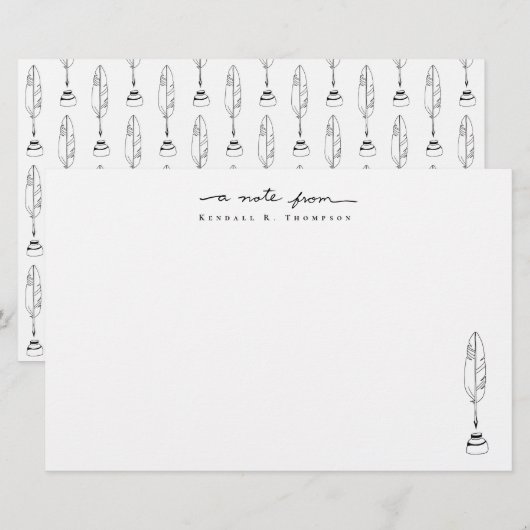Personalized Note Cards Quill & Ink Stationery Briefpapier (Voorkant / Achterkant)
