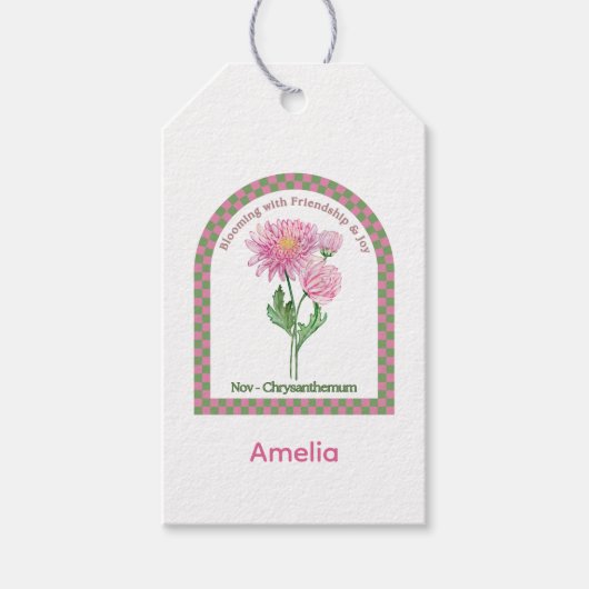 Personalized November Birth Month Flower Cadeaulabel (Voorkant)