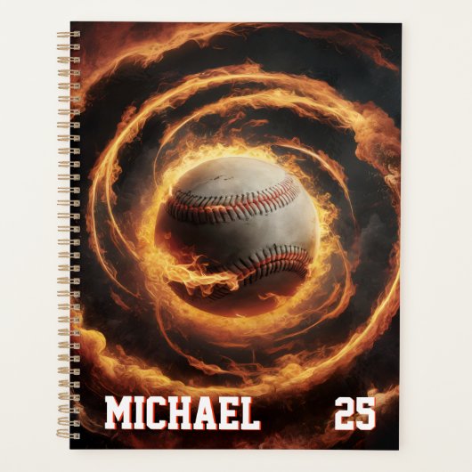 Personalized Number and Name Baseball Ball on Fire (Devant)
