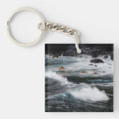 Personalized Ocean Wave Photo Minimal Men's Name Sleutelhanger (Voorkant)