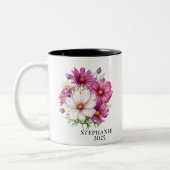 Personalized October Cosmos Birth Flower Mugs (Gauche)