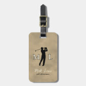 Personalized old-brown monogram golfer bagagelabel (Voorkant verticaal)