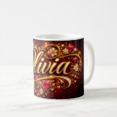 Personalized Olivia Mug Pink Hearts Gold Romantic  (Devant droit)