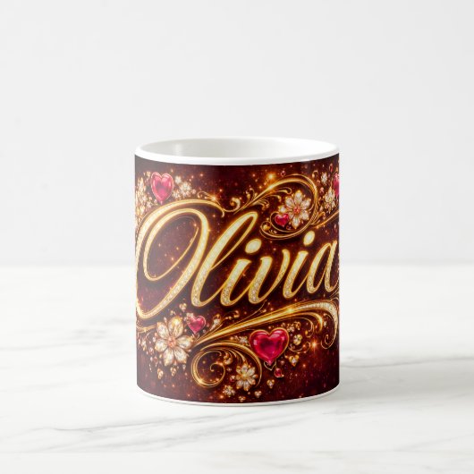 Personalized Olivia Mug Pink Hearts Gold Romantic  Koffiemok (Center)