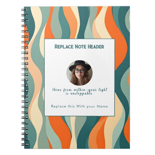 Personalized Orange and Teal Wave Patterned  Notitieboek (Voorkant)