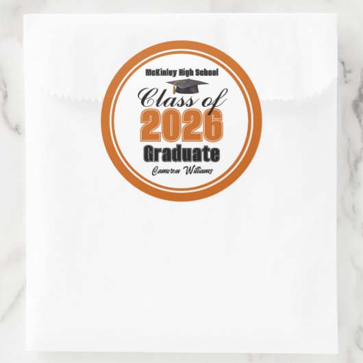 Personalized Orange Class of 2026 Graduation Party Ronde Sticker (Tas)