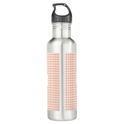 Personalized Orange Gingham Pattern & Custom Name Waterfles (Achterkant)