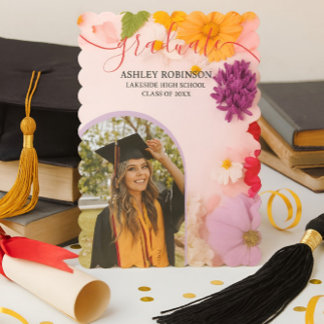Personalized Orange Nature Floral Graduation Party Kaart