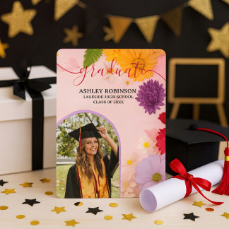 Personalized Orange Nature Floral Graduation Party Kaart