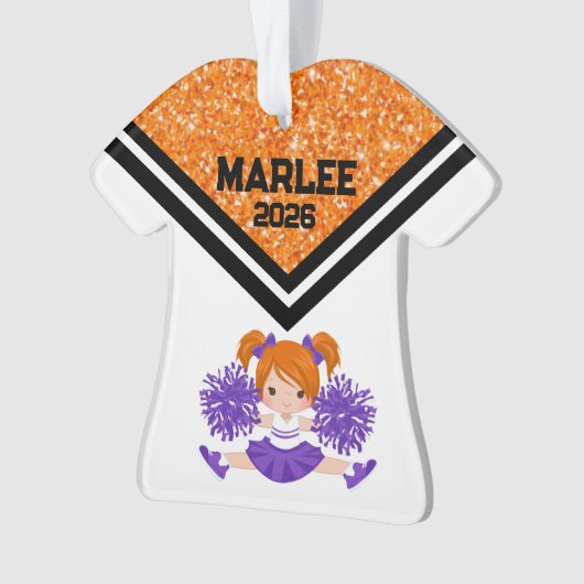 Personalized Orange & Purple Cheer Ornament  (devant)