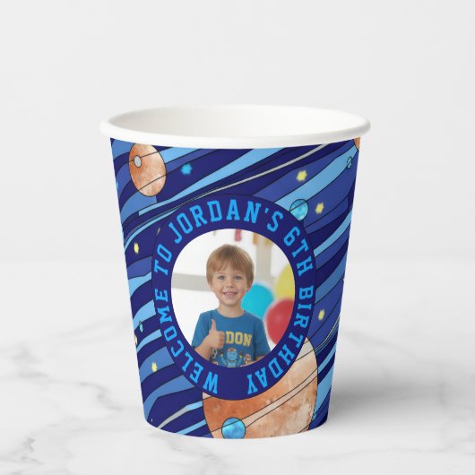 Personalized Outer Space Galaxy Birthday Papieren Bekers (Voorkant)