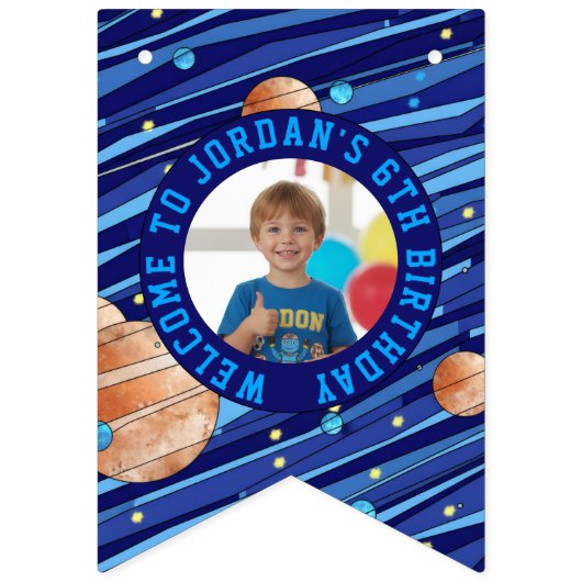Personalized Outer Space Galaxy Kids Photo Vlaggetjes (Tweede vlag)
