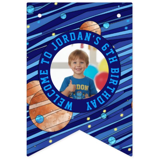 Personalized Outer Space Galaxy Kids Photo Vlaggetjes (Eerste vlag)