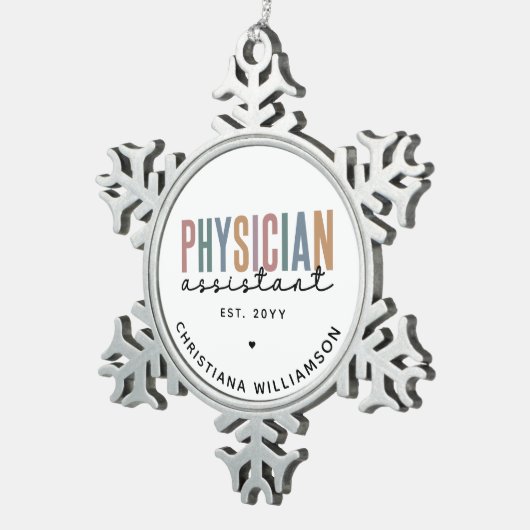 Personalized PA Physician Assistant Afstuderen Tin Sneeuwvlok Ornament (Rechts)
