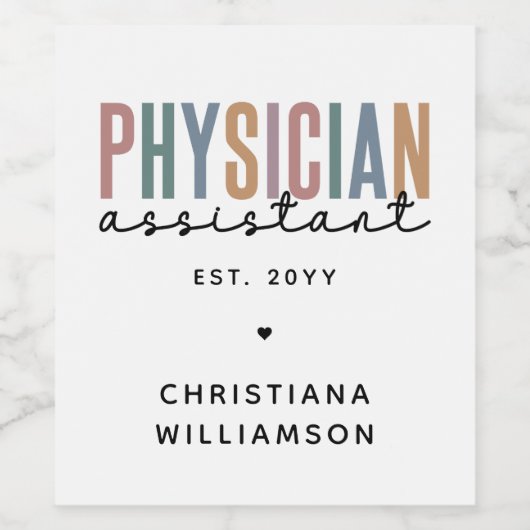Personalized PA Physician Assistant Afstuderen Wijn Etiket (Enkel label)