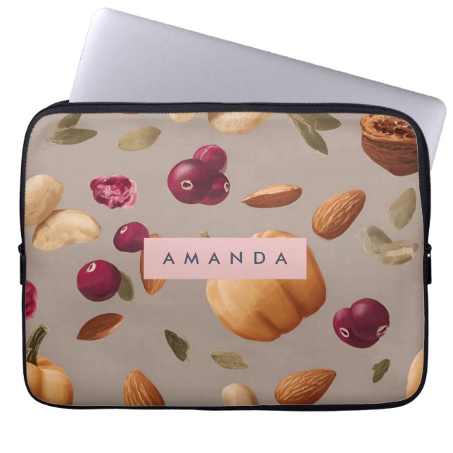 Personalized Pastel Autumn Harvest Nuts Pattern Laptop Sleeve (Voorkant)