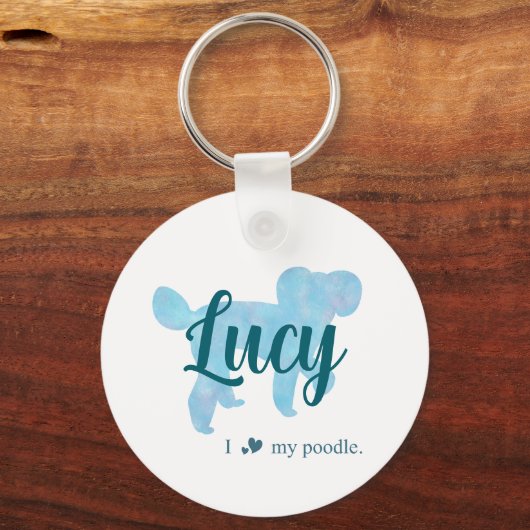 Personalized Pastel Blue Poodle Keychain (Voorkant)