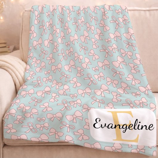 Personalized Pastel Bow Aesthetic Pattern Pink Blu Fleece Deken