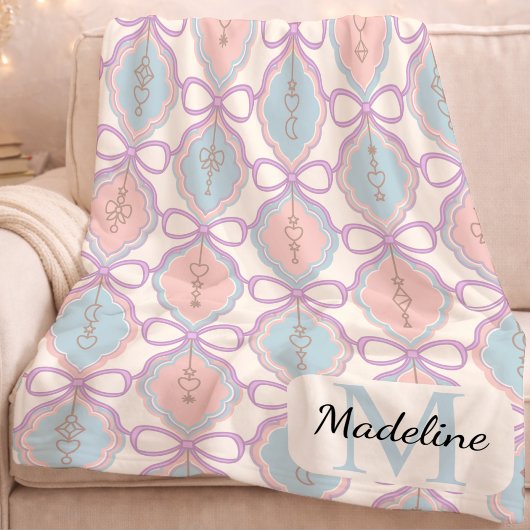 Personalized Pastel Bows Monogram Name Blanket Fleece Deken