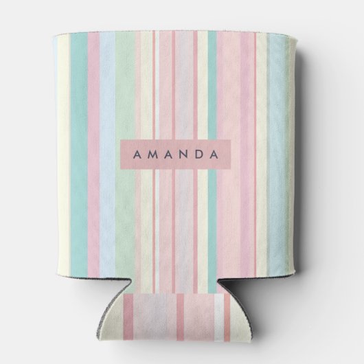 Personalized Pastel Candy Stripe Design Blikjeskoeler (Achterkant)