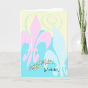 Personalized Pastel Fleur de Lis Art Birthday Kaart