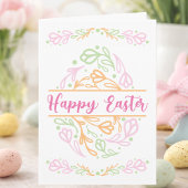 Personalized Pastel Floral Easter Egg Happy Easter Kaart