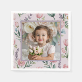 Personalized Pastel Floral Photo Birthday Girl Servet