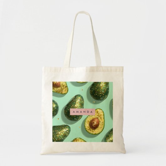 Personalized Pastel Glitter Avocado Design Tote Bag (Voorkant)