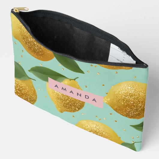 Personalized Pastel Glitter Lemon Style Etui (Open)
