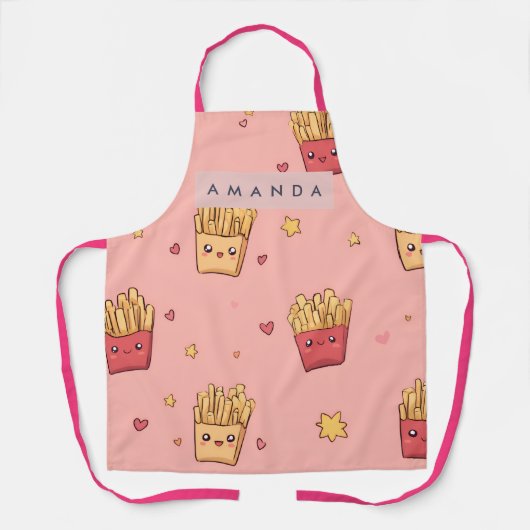Personalized Pastel Kawaii French Fries Pattern Schort (Voorkant)