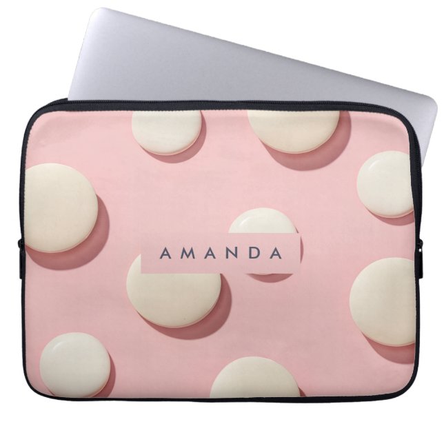 Personalized Pastel Pink with Cream Dot Laptop Sleeve (Voorkant)