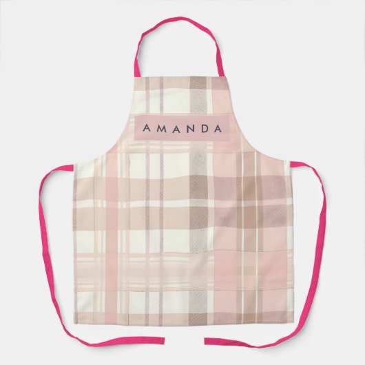 Personalized Pastel Soft Blush Beige Plaid Schort (Voorkant)