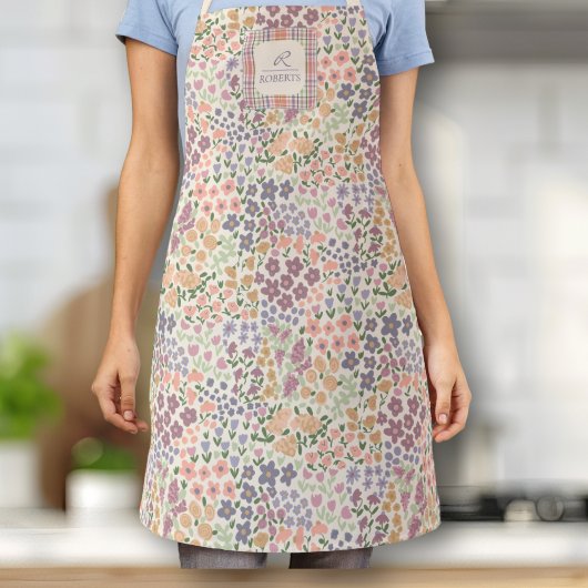 Personalized Patchwork Floral & Plaid Apron Schort