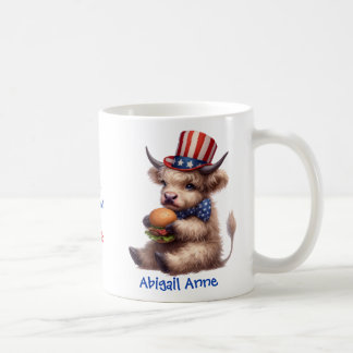 Personalized Patriotic Baby Highland Cow Coffee Koffiemok