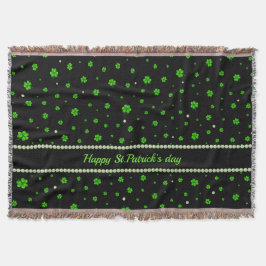 Personalized Pattern of green shamrocks with pearl Deken
