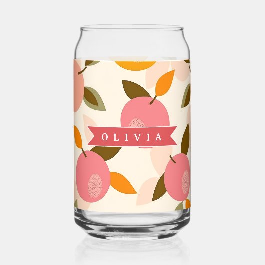 Personalized Peach Pattern Cute Retro Summer Blikvorm Glas (Voorkant)
