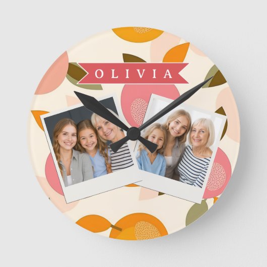 Personalized Peach Pattern Cute Retro Summer Ronde Klok (Voorkant)