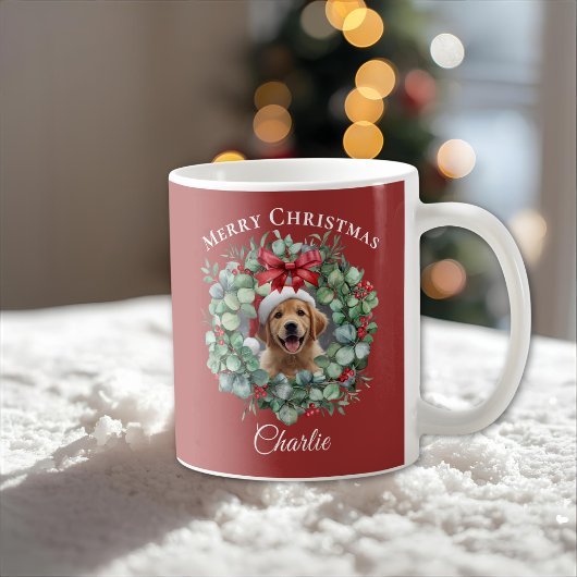 Personalized Pet Christmas Mug with Wreath & Name Koffiemok