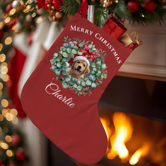 Personalized Pet Christmas with Wreath & Name Grote Kerstsok