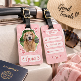 Personalized Pet Photo Luggage Tag Custom Dog Name Bagagelabel