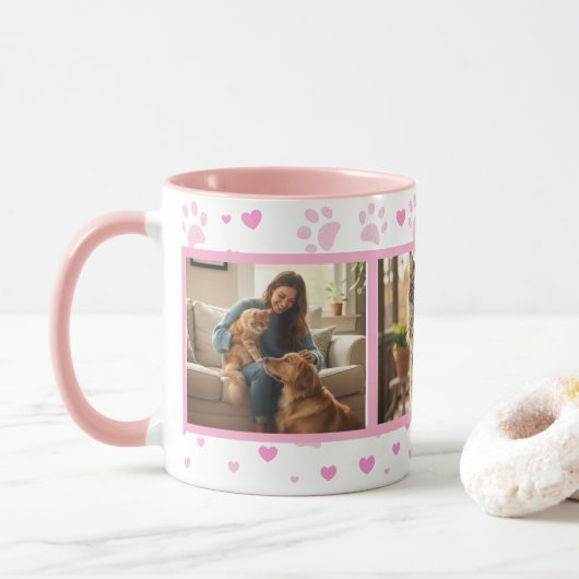 Personalized Pet Photo Mug Custom 3-Picture (Avec donut)