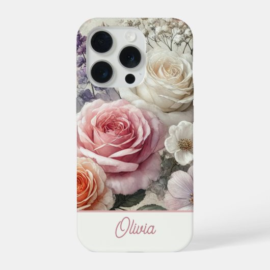 Personalized Phone Case Pink Watercolor Floral (Verso)