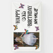 Personalized Photo and Age Butterfly Birthday Spandoek (Verticaal)