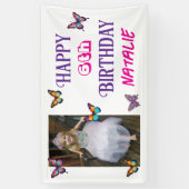 Personalized Photo and Age Butterfly Birthday Spandoek (Verticaal)