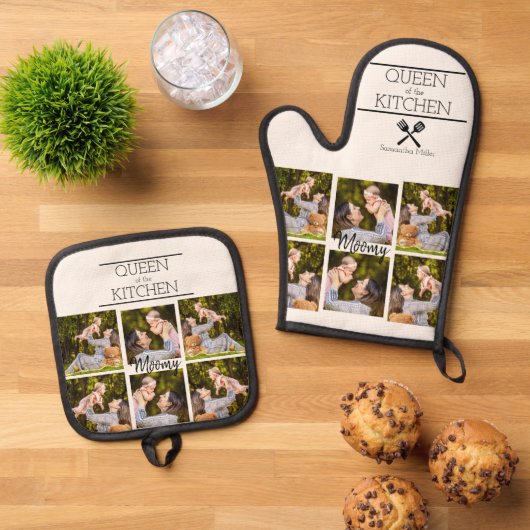 Personalized Photo Collage Oven Mitt & Pot Holder Ovenwant & Pannenlap Set (Top down)