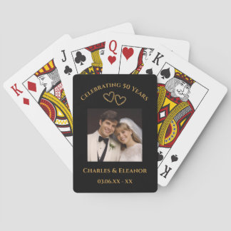 Personalized Photo Golden 50th Anniversary Gift Pokerkaarten