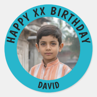 Personalized Photo, Name And Age Birthday Ronde Sticker