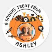 Personalized Photo Name Halloween Candy Treat Ronde Sticker (Voorkant)