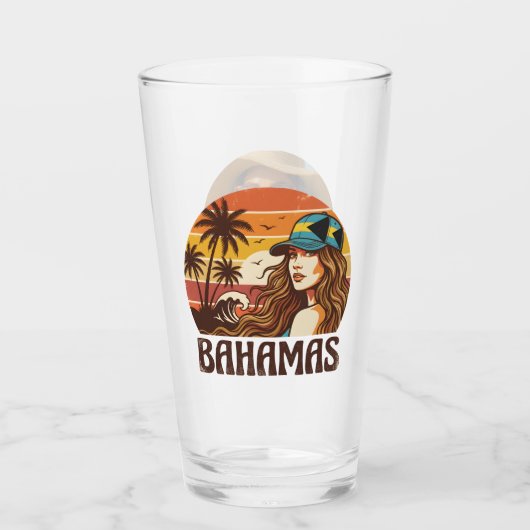 Personalized Photo Retro Bahamas Tropical Beach    Glas (Voorkant)